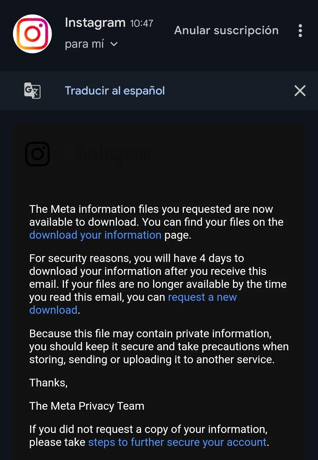 Step 14: Email download